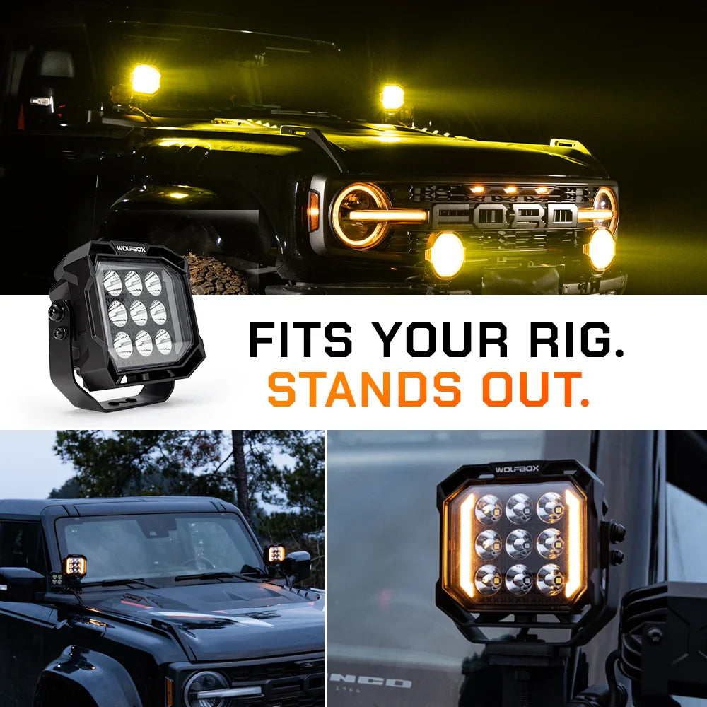 NomadRover 5-inch pods installed on Ford Bronco bumper and A-pillars