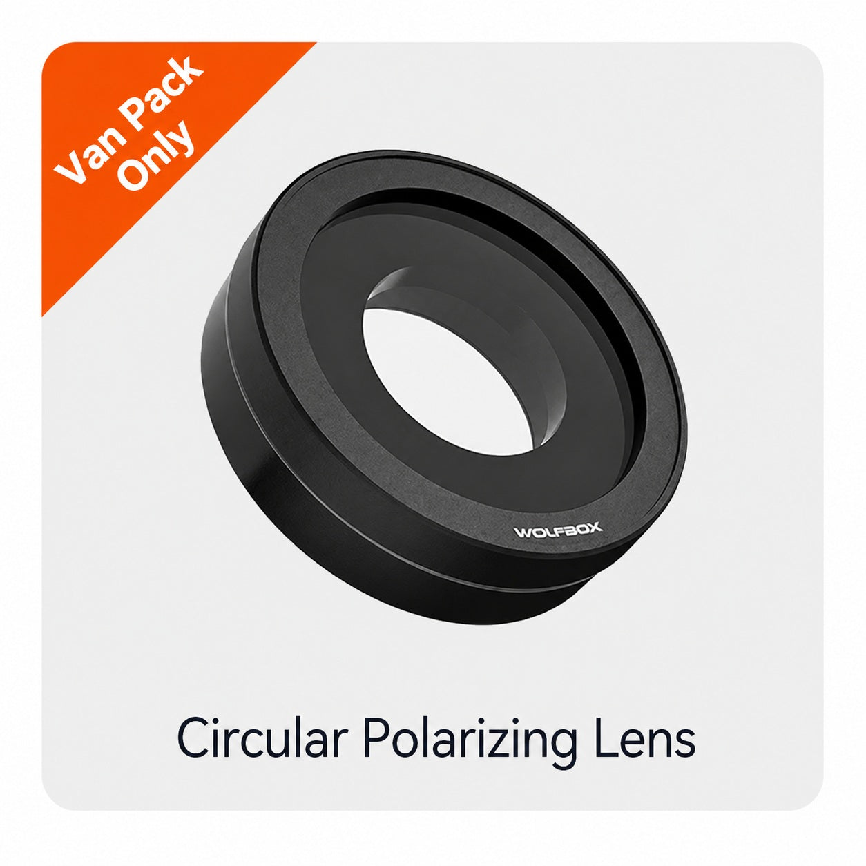 A Wolfbox circular polarizing lens filter designed for dash cams, displayed on a white background with a "Van Pack Only" label.