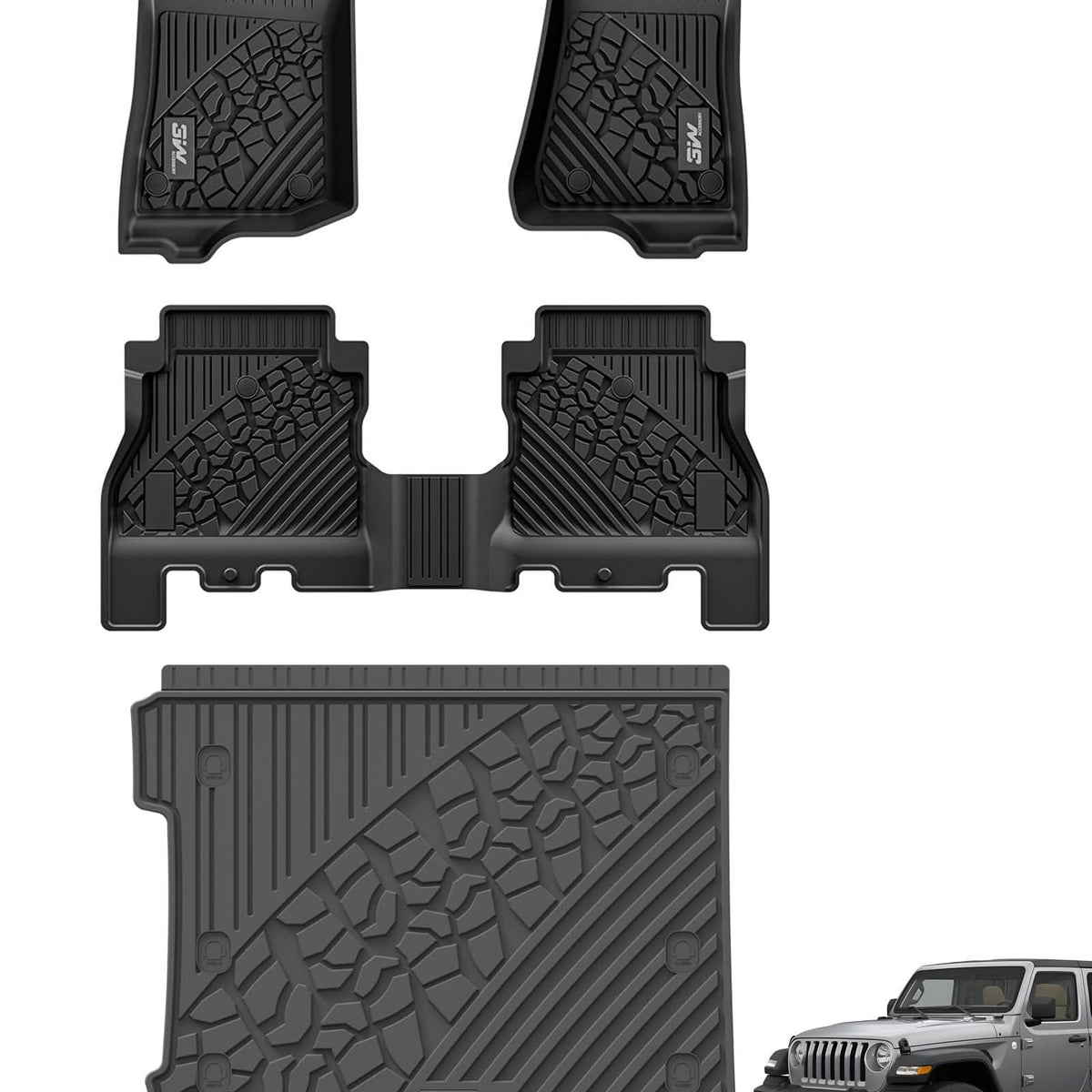 PIT66 Floor Mats For 2018-2024 Jeep Wrangler JL 4-Door - TPE All-Weather Liners