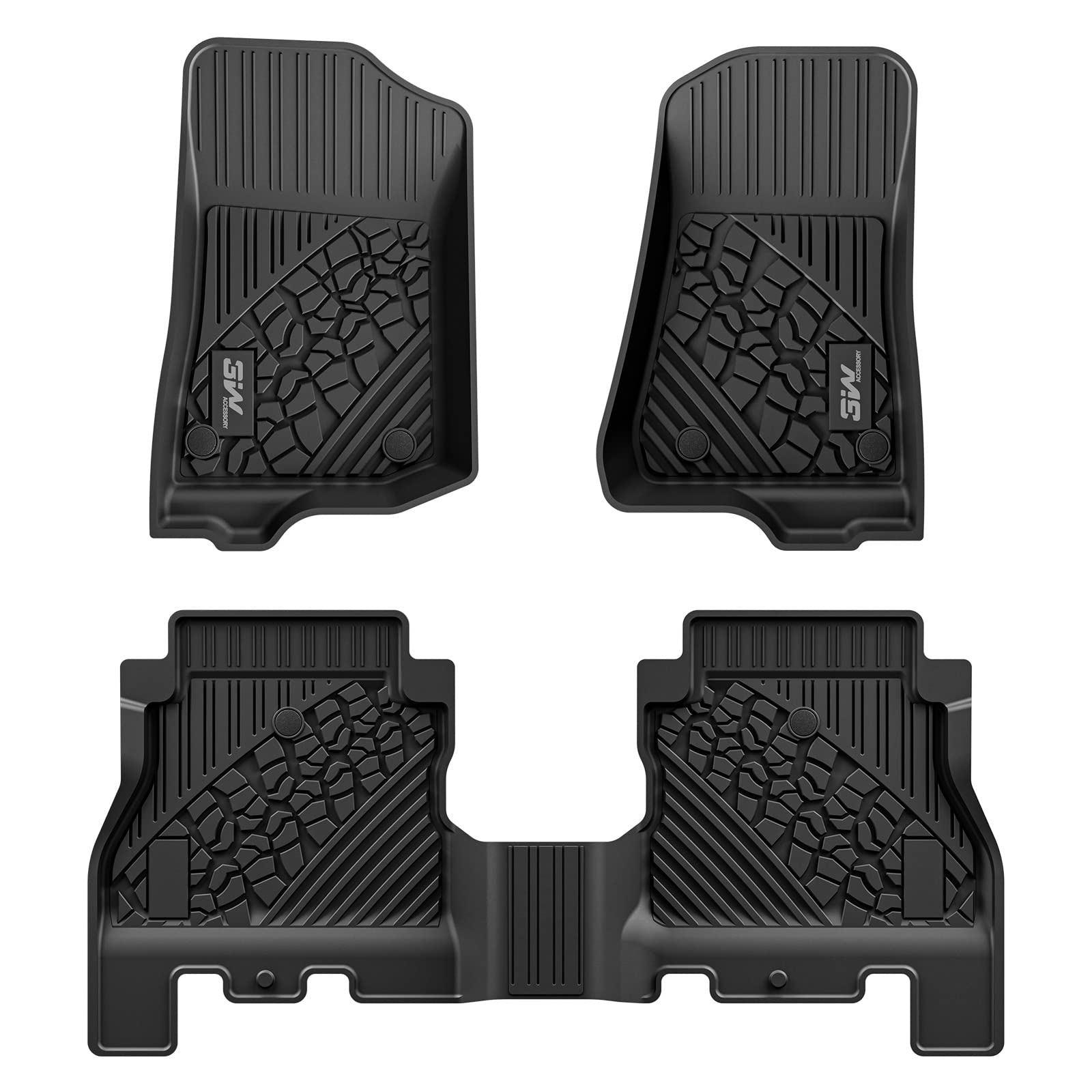 3W Jeep Wrangler JL (Non JK or 4XE) 2018-2023 Custom Floor Mats / Trunk Mat TPE Material & All-Weather Protection Vehicles & Parts 3w 2018-2023 Wrangler JL 2018-2023 with Subwoofer 1st&2nd Row Mats with White Logo