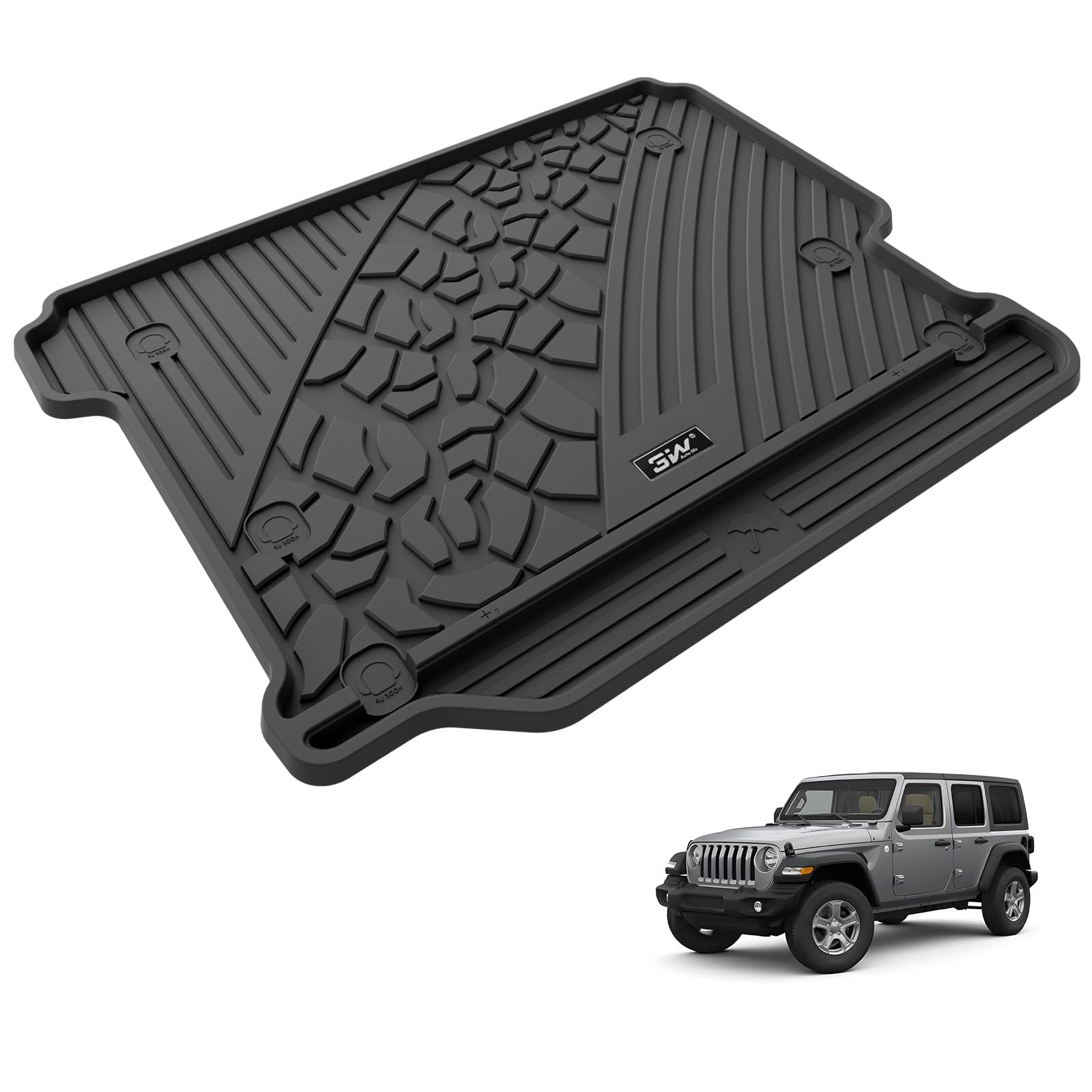 3W Jeep Wrangler JL (Non JK or 4XE) 2018-2023 Custom Floor Mats / Trunk Mat TPE Material & All-Weather Protection Vehicles & Parts 3w 2018-2023 Wrangler JL 2018-2023 without Subwoofer Trunk Mat