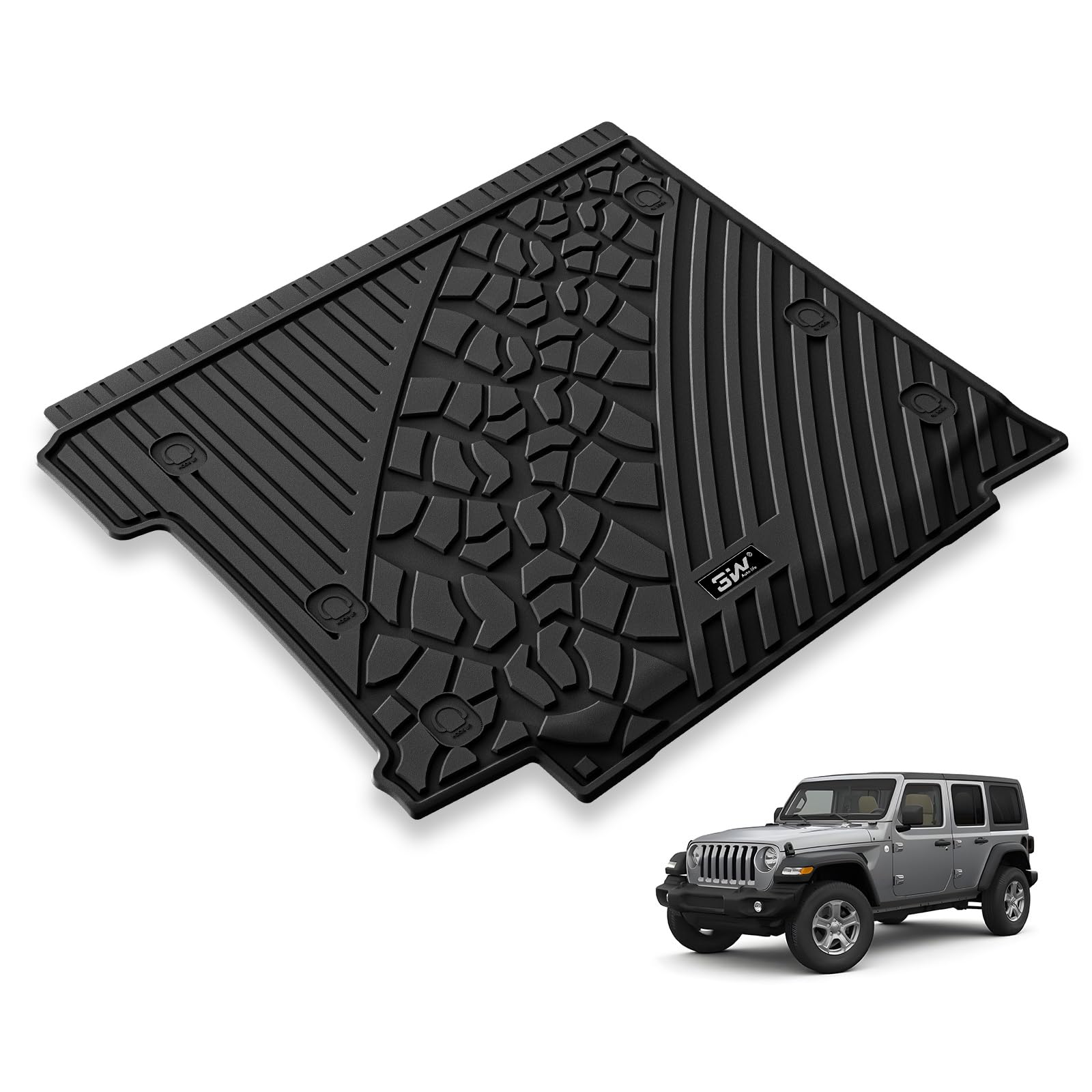 3W Jeep Wrangler JL (Non JK or 4XE) 2018-2023 Custom Floor Mats / Trunk Mat TPE Material & All-Weather Protection Vehicles & Parts 3w 2018-2023 Wrangler JL 2018-2023 with Subwoofer Trunk Mat