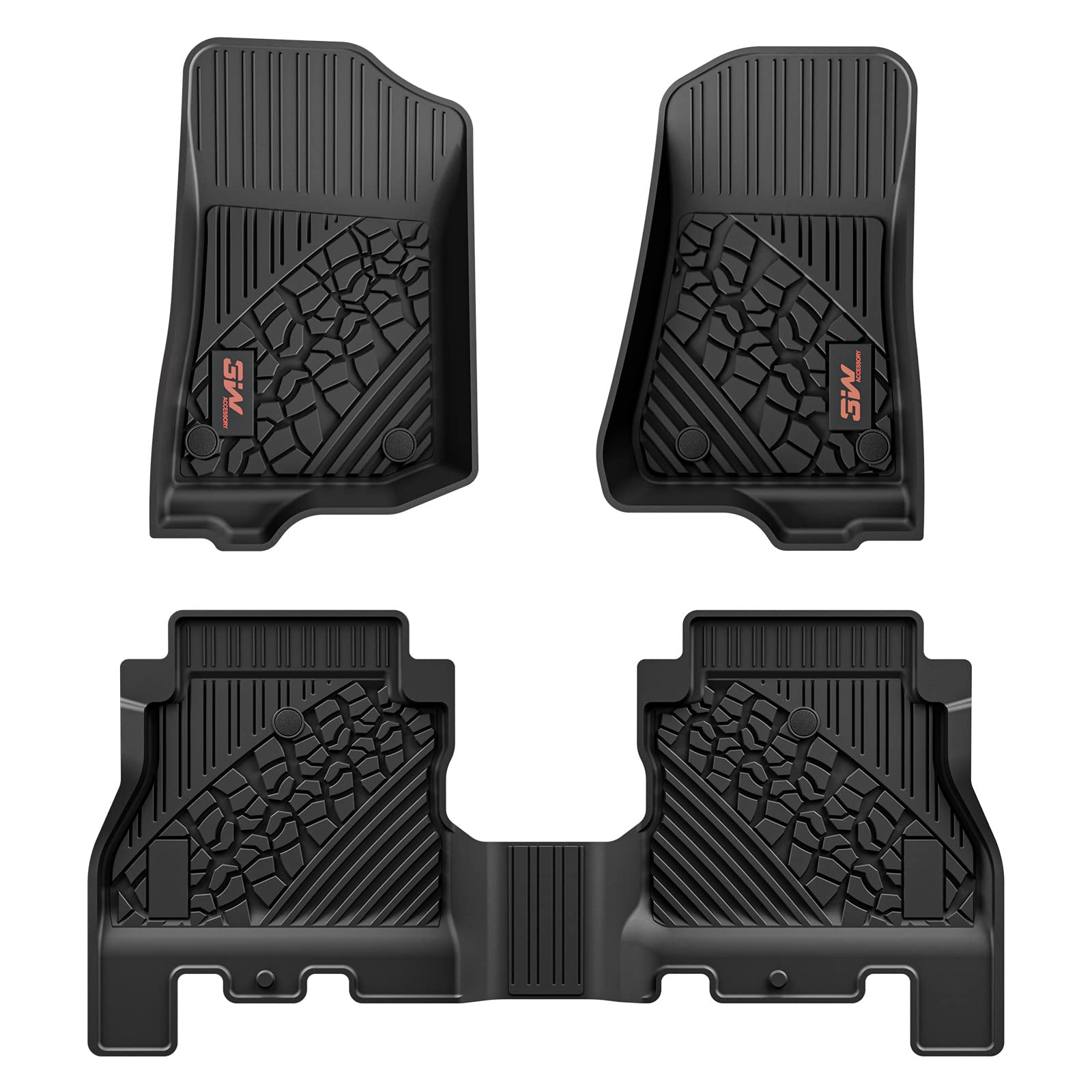 3W Jeep Wrangler JL (Non JK or 4XE) 2018-2023 Custom Floor Mats / Trunk Mat TPE Material & All-Weather Protection Vehicles & Parts 3w 2018-2023 Wrangler JL 2018-2023 with Subwoofer 1st&2nd Row Mats with Red Logo