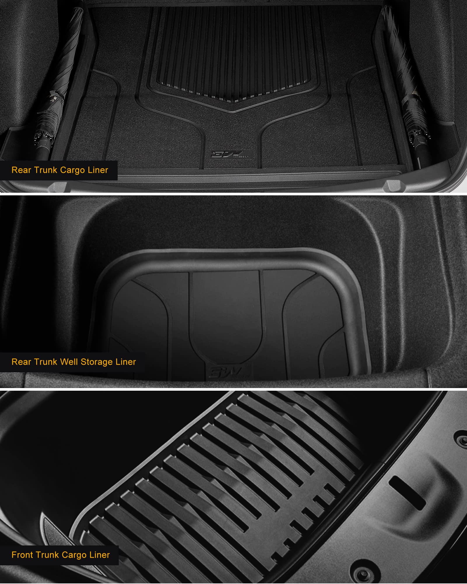 3W Tesla Model 3 2021-2022 Custom Floor Mats & Trunk Mats TPE Material & All-Weather Protection Vehicles & Parts 3Wliners   