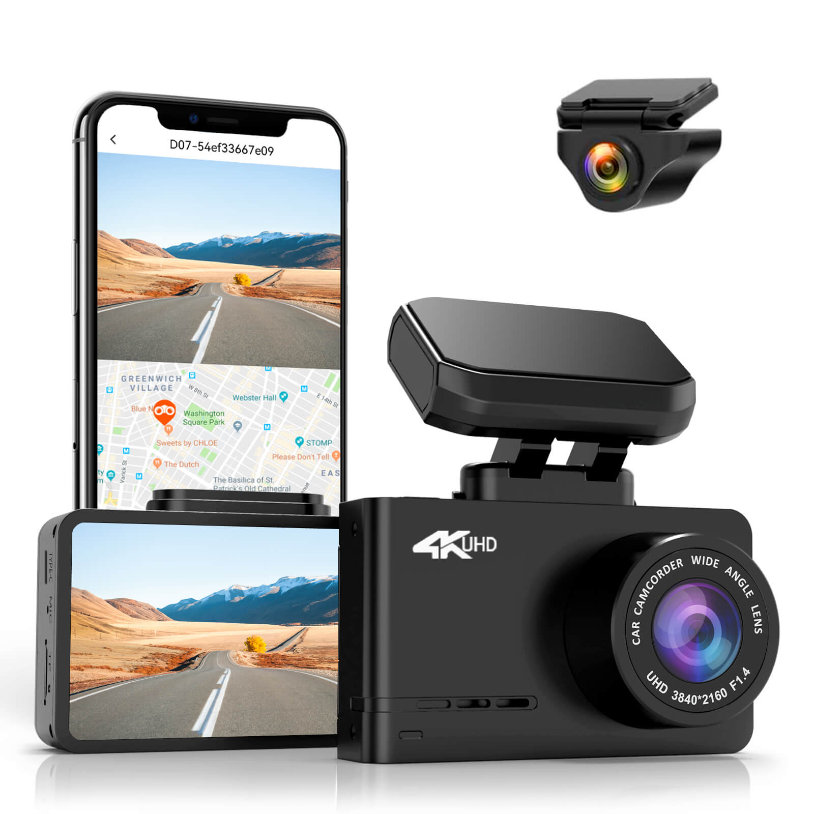 Dash Cam for Cars Car Camera Dash Cam 4K WIFI Camera for Car Front and Rear  Dash Camera Wifi Dashcam