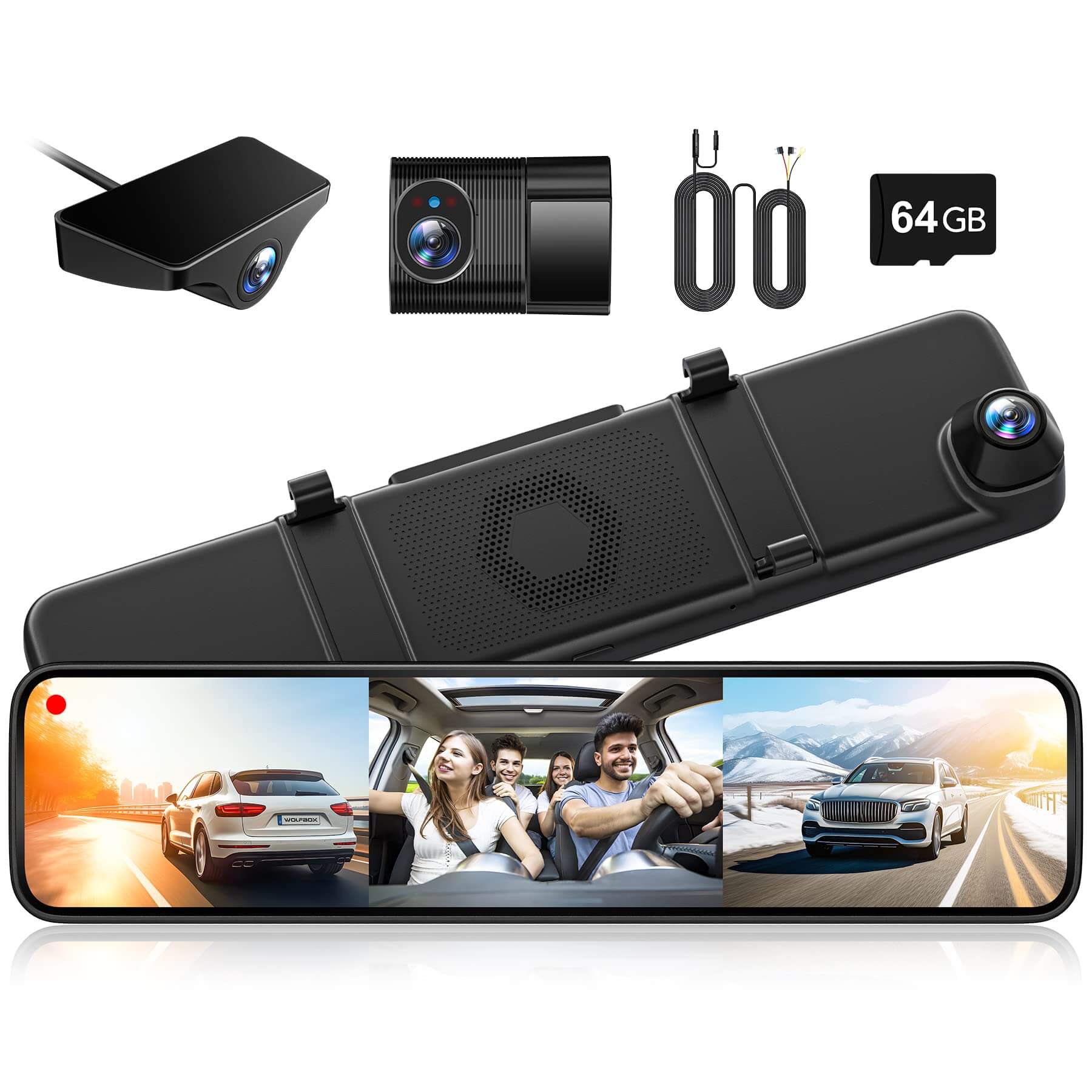 WOLFBOX G890 3 Channel Dash Cam with GPS Smart Mirror camera WOLFBOX   