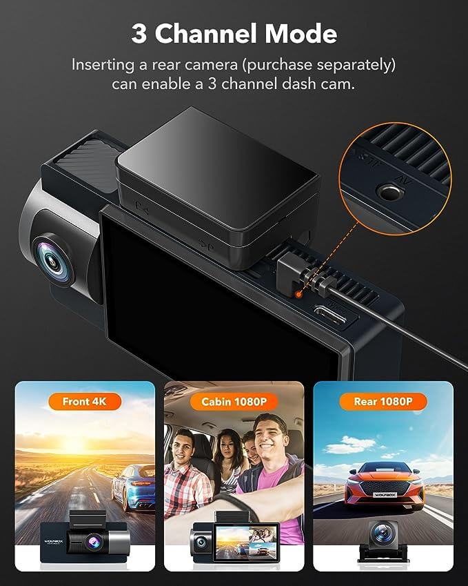 3 Channel Dash Cam Front and Rear Inside,1080P Black Box IR Night