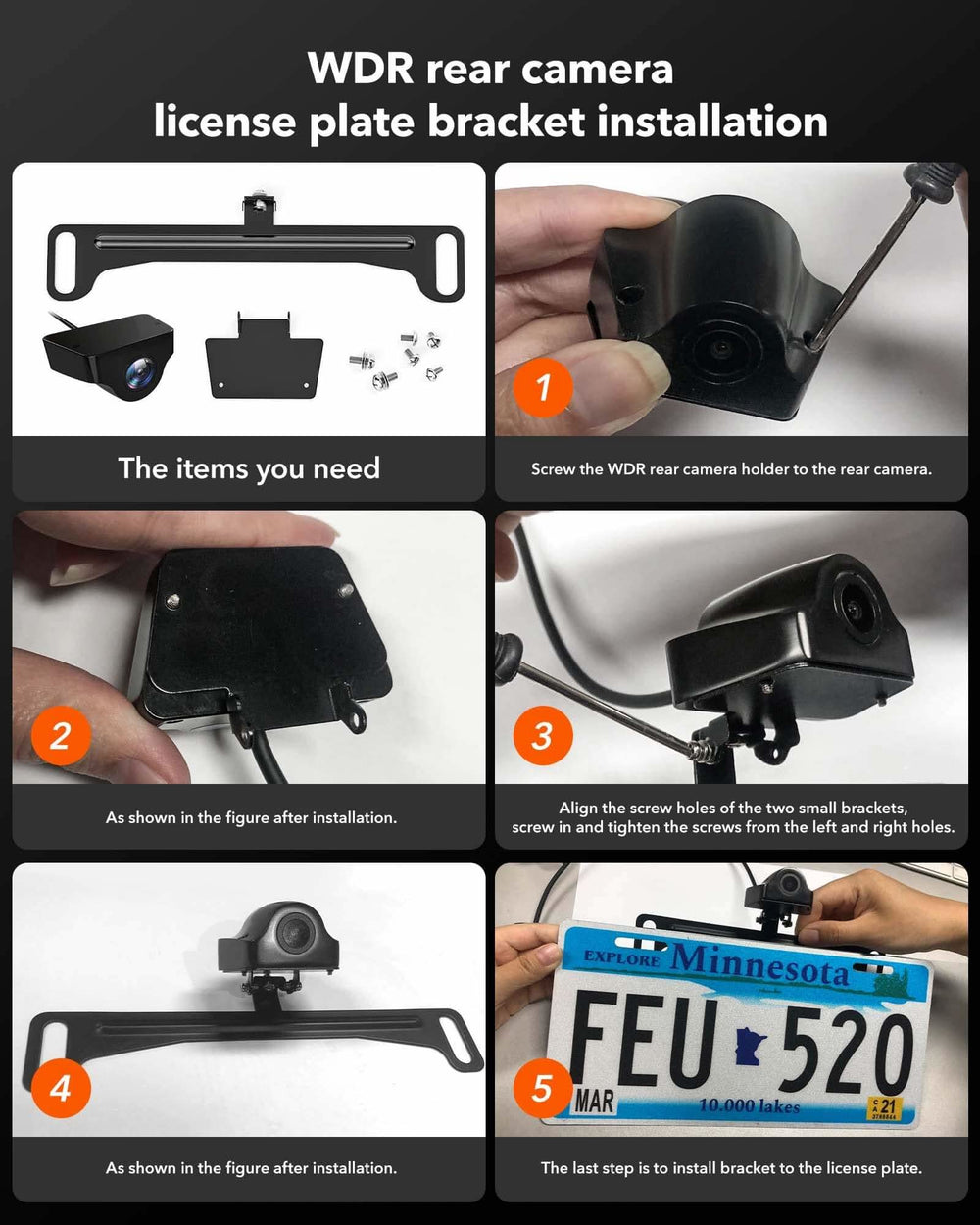 Back Camera Bracket WOLFBOX Reverse Camera Plate Bracket for Easier Rear Cam Installation